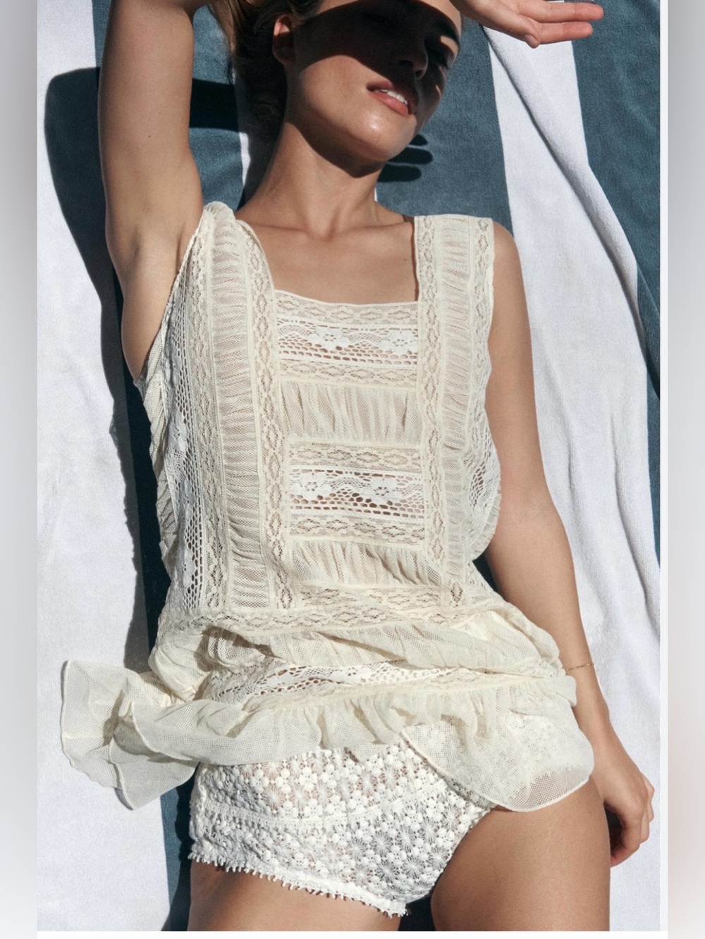 Zara’s Cream Lace Tiered Ruffle Tank Top